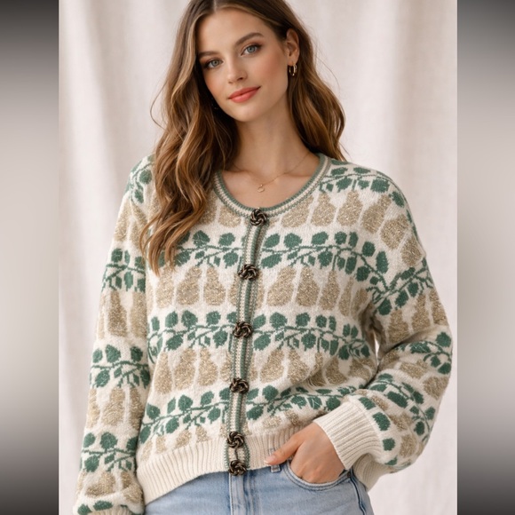 dia north of Boston Sweaters - Hand knit Dia north of Boston pears cardigan sweater NWT XL  grandma Y2K